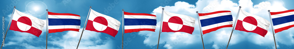 greenland flag with Thailand flag, 3D rendering greenland flag with Thailand flag, 3D rendering