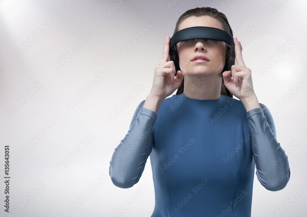 Attractive woman using virtual reality headset Attractive woman using virtual reality headset