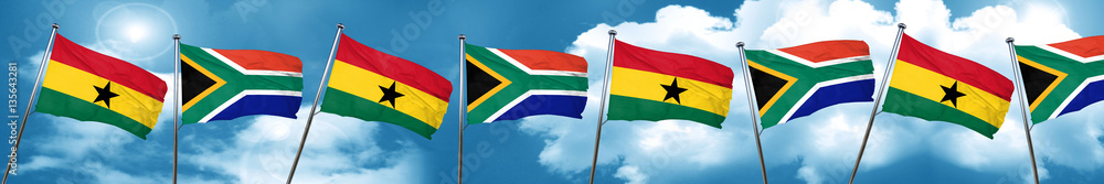 Ghana flag with South Africa flag, 3D rendering Ghana flag with South Africa flag, 3D rendering