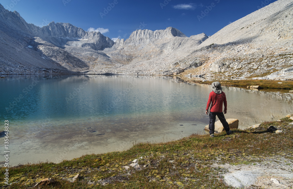 Man on Mountain Lake Shore Man on Mountain Lake Shore