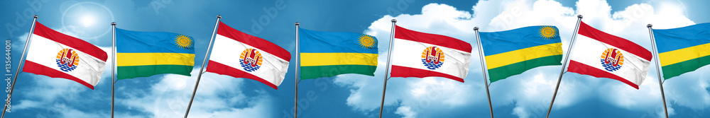 french polynesia flag with rwanda flag, 3D rendering french polynesia flag with rwanda flag, 3D rendering