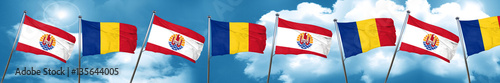 french polynesia flag with Romania flag, 3D rendering