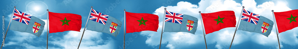 Naklejka premium Fiji flag with Morocco flag, 3D rendering