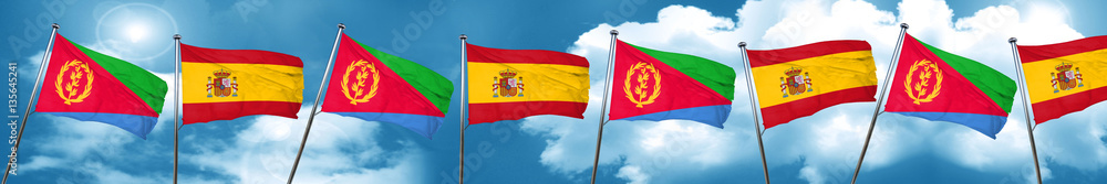 Eritrea flag with Spain flag, 3D rendering Eritrea flag with Spain flag, 3D rendering