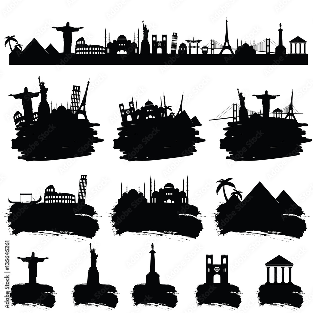 Fototapeta premium ancient famous world monument in black color illustration