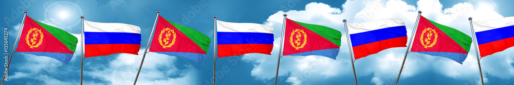Eritrea flag with Russia flag, 3D rendering Eritrea flag with Russia flag, 3D rendering