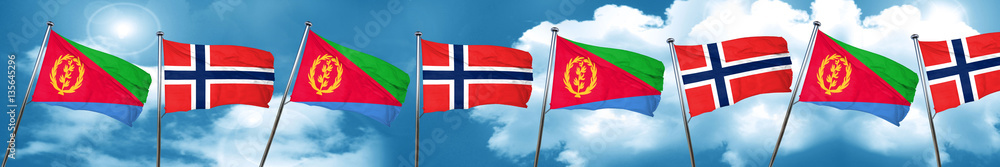 Naklejka premium Eritrea flag with Norway flag, 3D rendering
