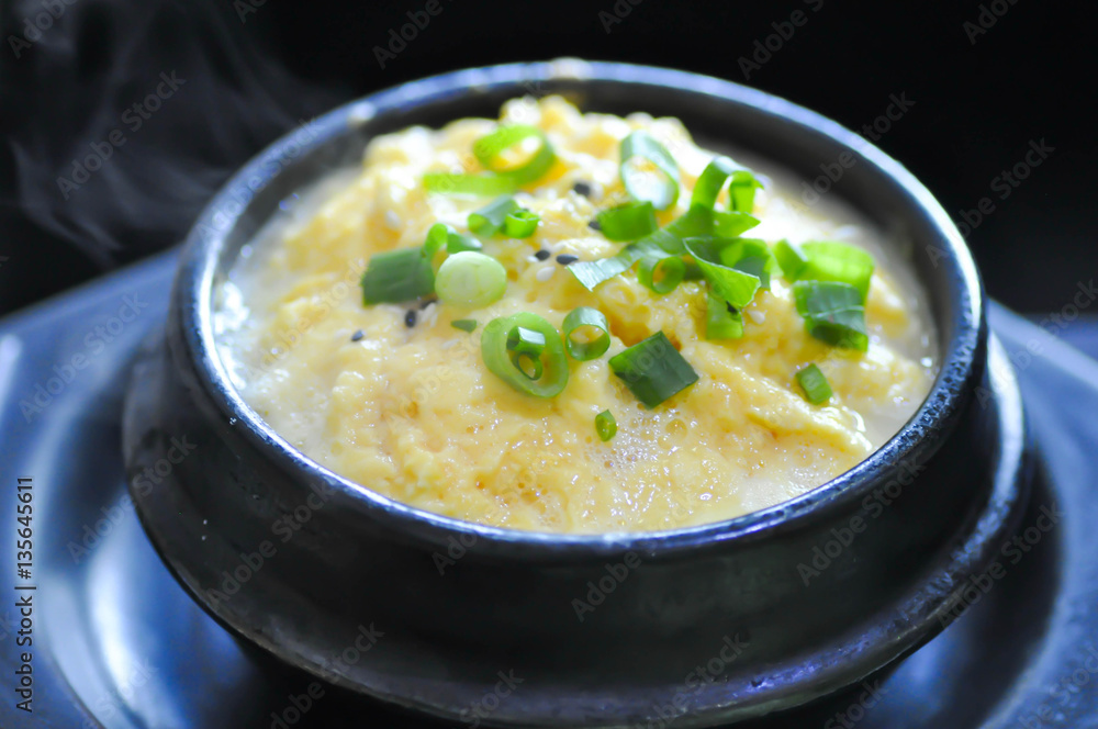 steamed egg with green onion , Korean steamed egg for serve steamed egg with green onion , Korean steamed egg for serve