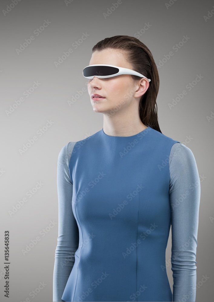 Woman using virtual reality headset Woman using virtual reality headset
