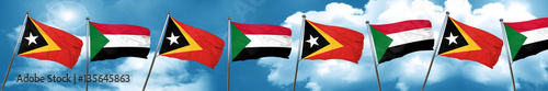 east timor flag with Sudan flag, 3D rendering