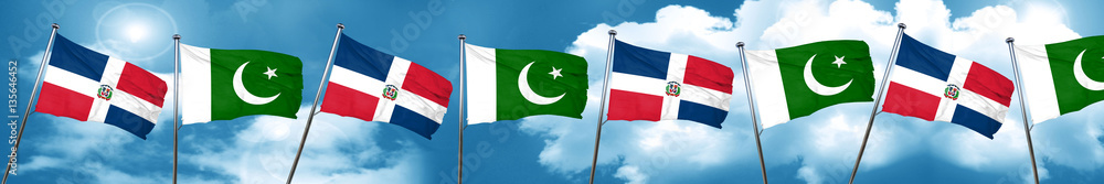 dominican republic flag with Pakistan flag, 3D rendering dominican republic flag with Pakistan flag, 3D rendering
