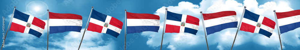 dominican republic flag with Netherlands flag, 3D rendering dominican republic flag with Netherlands flag, 3D rendering