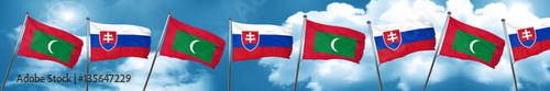 Maldives flag with Slovakia flag, 3D rendering