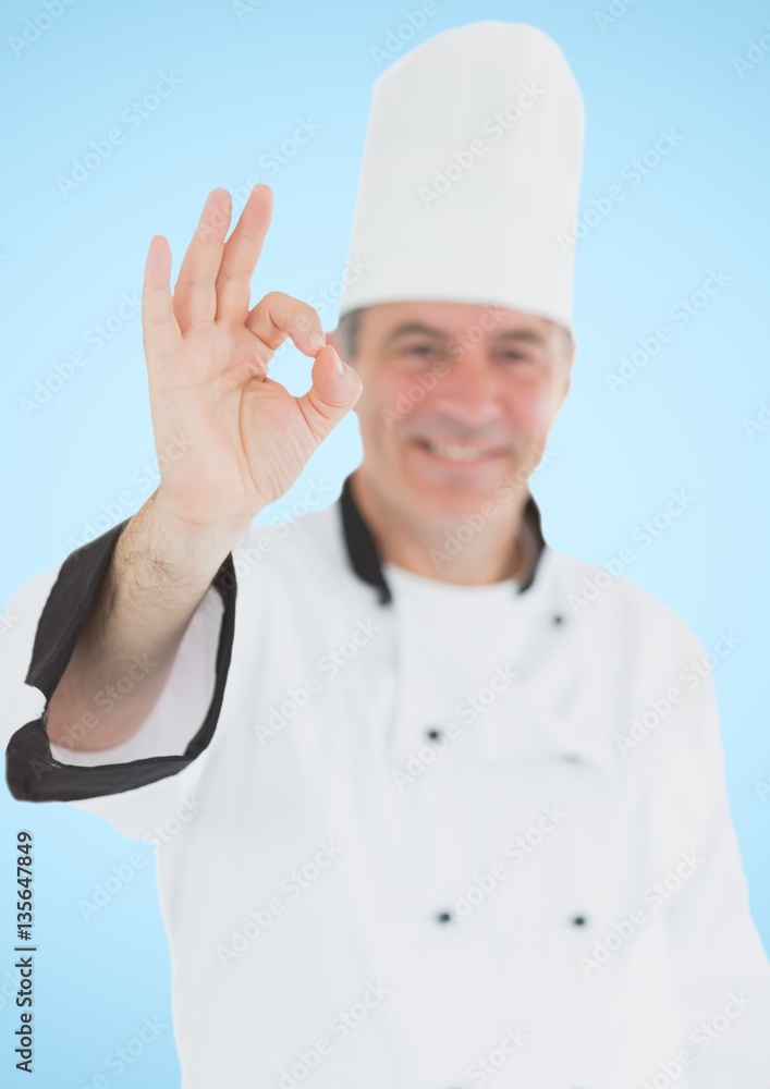 Portrait of smiling male chef cook showing ok sign Portrait of smiling male chef cook showing ok sign