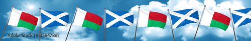 Madagascar flag with Scotland flag, 3D rendering