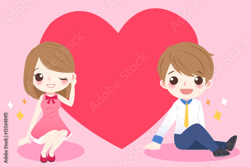 cute cartoon couple with heart