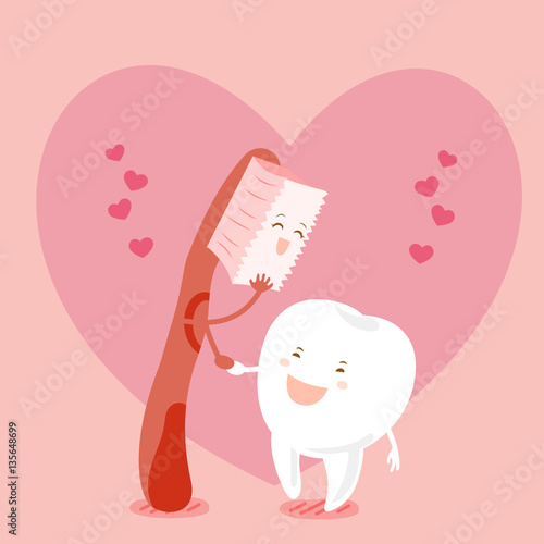 cute cartoon tooth and brush