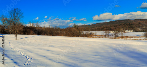 Fototapeta Naklejka Na Ścianę i Meble -  Snow covered mountains and village in Brunswick NY
