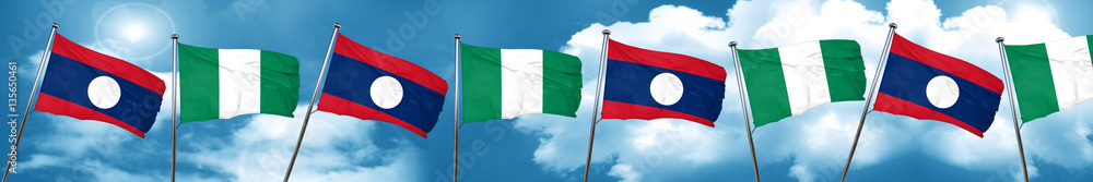 Laos flag with Nigeria flag, 3D rendering Laos flag with Nigeria flag, 3D rendering