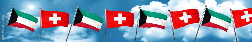 Kuwait flag with Switzerland flag, 3D rendering Kuwait flag with Switzerland flag, 3D rendering