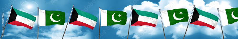 Kuwait flag with Pakistan flag, 3D rendering Kuwait flag with Pakistan flag, 3D rendering