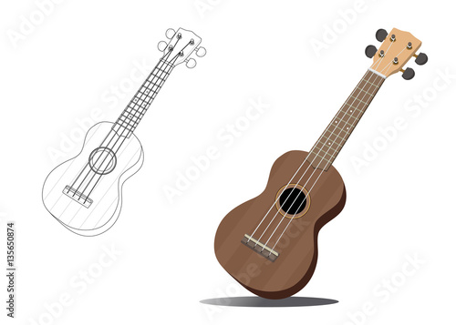 Ukulele en blanco y negro y a color ilustración