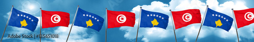 Kosovo flag with Tunisia flag, 3D rendering