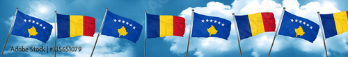 Kosovo flag with Romania flag, 3D rendering