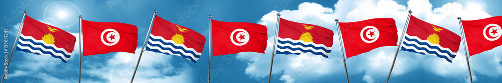 Kiribati flag with Tunisia flag, 3D rendering