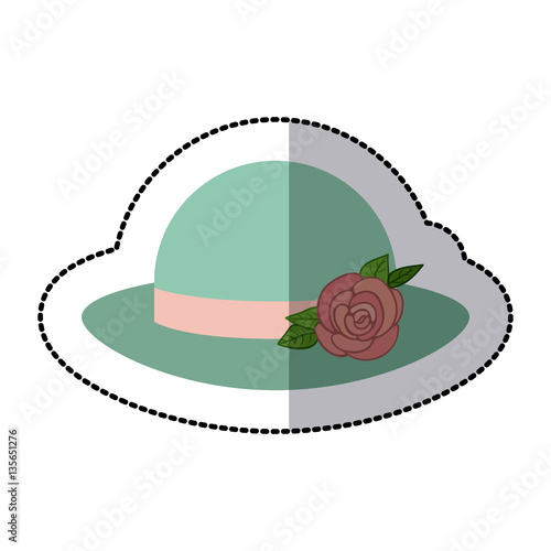 sticker colorful lace hat roses bowler retro design vector illustration