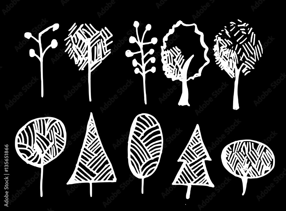 Plakat Vector Collection of Chalkboard Style Tree eps10
