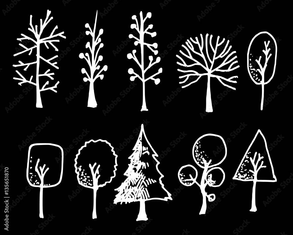 Vector Collection of Chalkboard Style Tree eps10 Vector Collection of Chalkboard Style Tree eps10