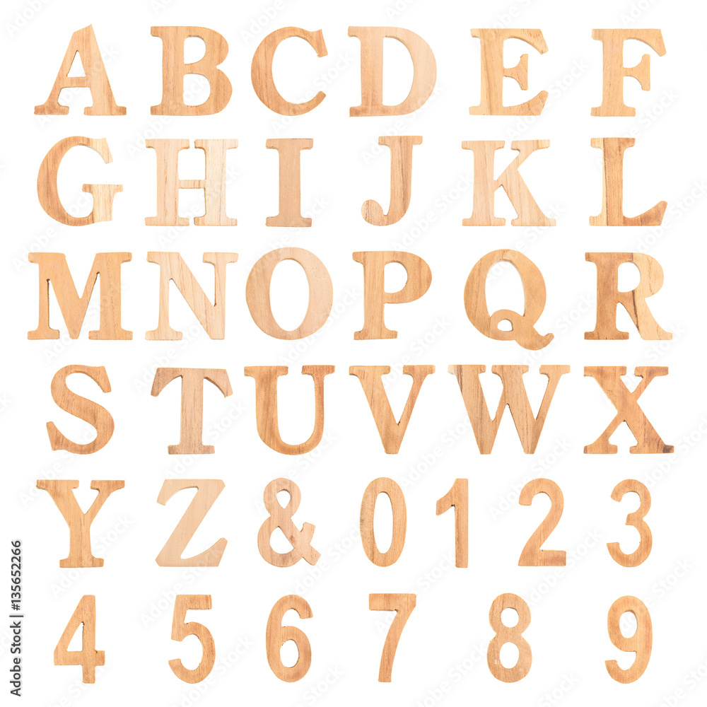 Font Wood alphabet letter and number Font Isolated on white background, clipping path Font Wood alphabet letter and number Font Isolated on white background, clipping path
