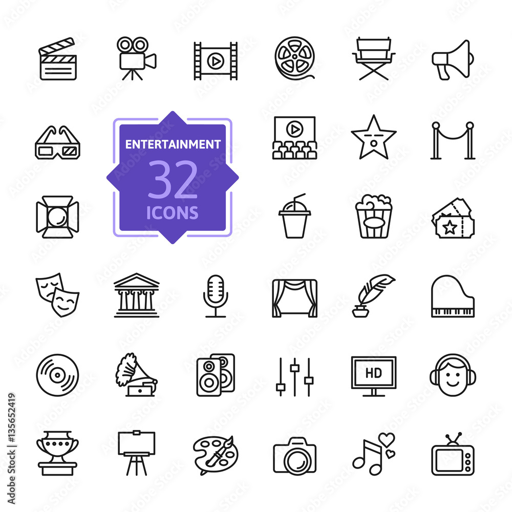 Entertainment icon set - outline icon collection, vector Entertainment icon set - outline icon collection, vector