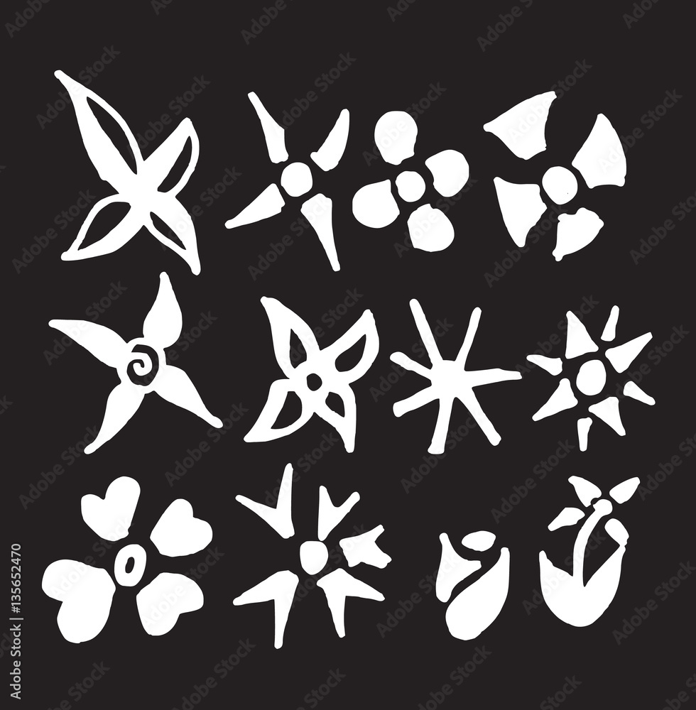 Obraz premium Set of flower doodles on blackboard eps10