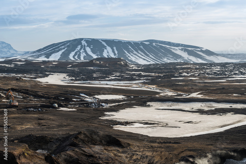 The scenery landscape view of Hverfjall volcano near Myvant in Northern region of Iceland.