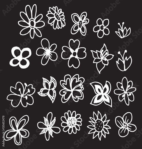 Fototapeta Naklejka Na Ścianę i Meble -  Set of flower doodles on blackboard eps10