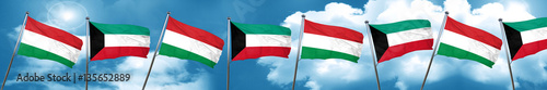 Hungary flag with Kuwait flag, 3D rendering