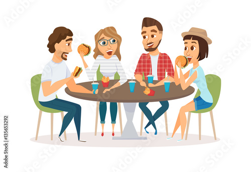 Friends eating fast food