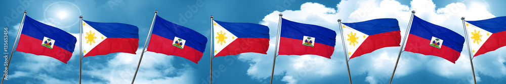 Haiti flag with Philippines flag, 3D rendering Haiti flag with Philippines flag, 3D rendering