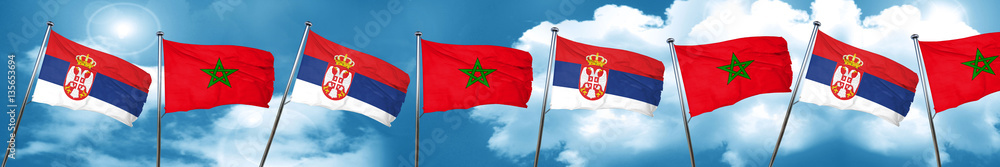 Serbia flag with Morocco flag, 3D rendering Serbia flag with Morocco flag, 3D rendering
