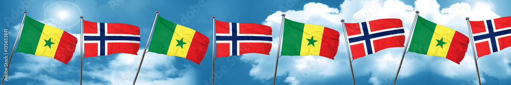Senegal flag with Norway flag, 3D rendering Senegal flag with Norway flag, 3D rendering