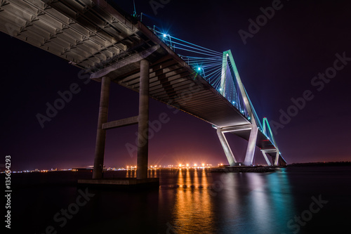 Arthur Ravenel Jr Bridge at Night on Wonders Way in Charleston, photo