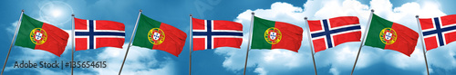 Portugal flag with Norway flag, 3D rendering