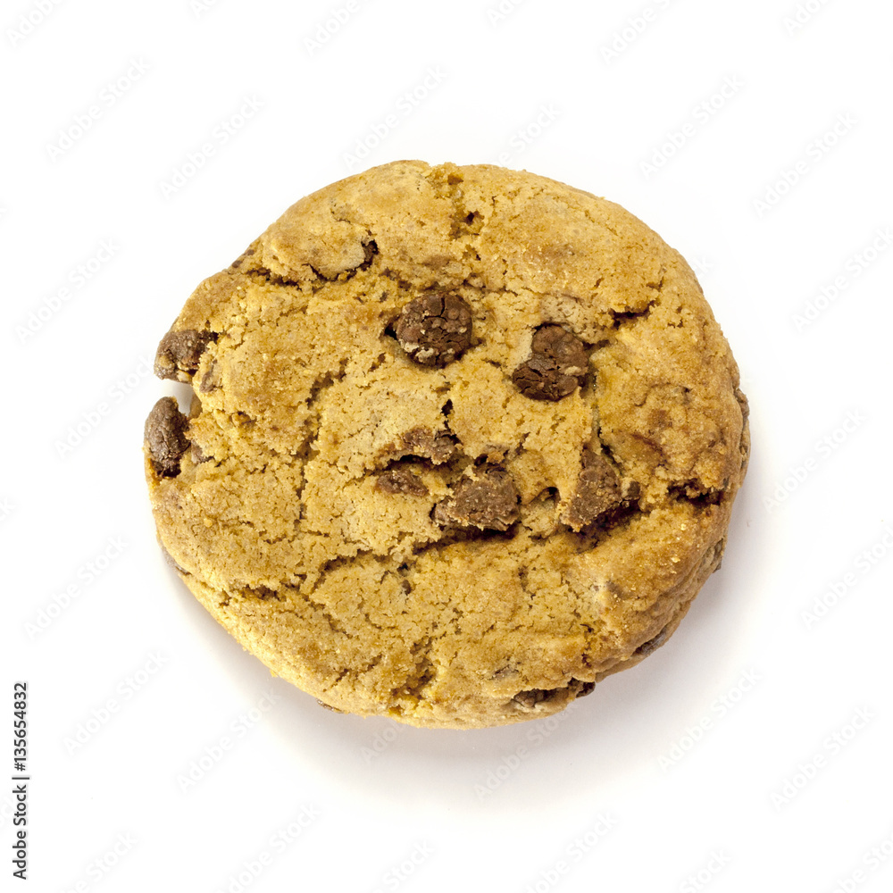 Crunchy chocolate chips cookie on white background Crunchy chocolate chips cookie on white background