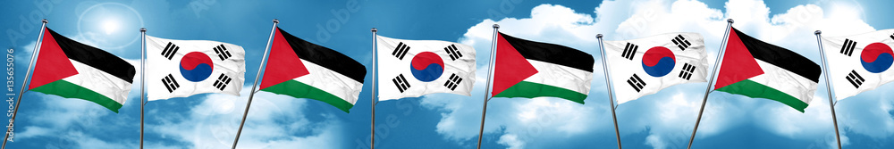 palestine flag with South Korea flag, 3D rendering palestine flag with South Korea flag, 3D rendering