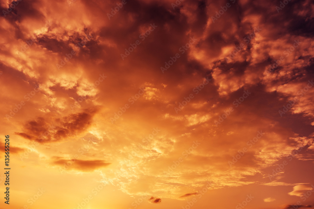 colorful dramatic sky with cloud at sunset