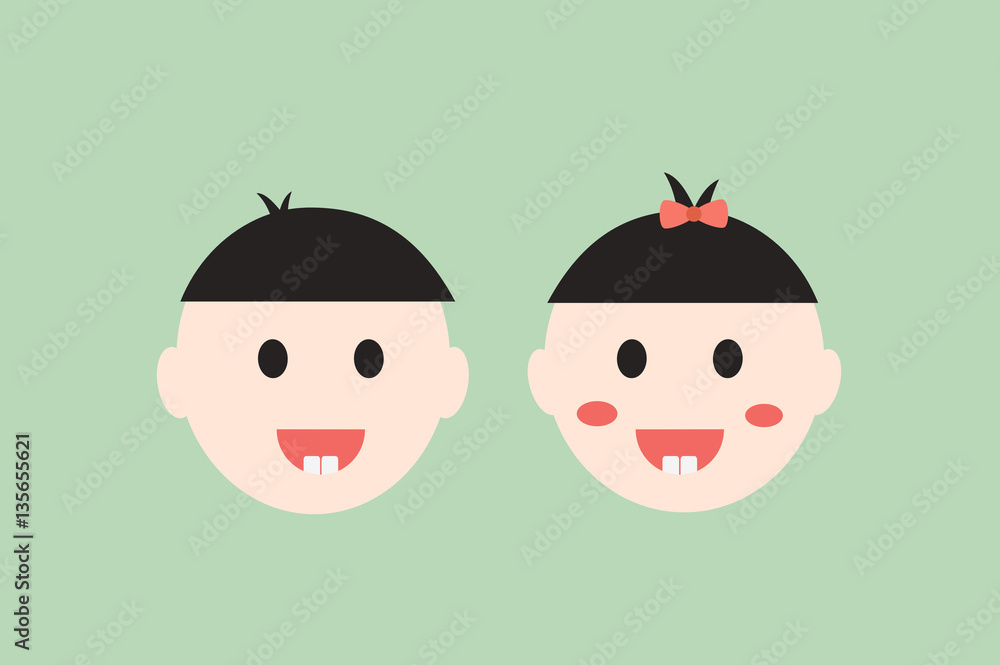 baby boy and girl smiling and show first teeth, dental cartoon vector baby boy and girl smiling and show first teeth, dental cartoon vector