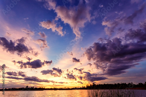 dramatic sunset sky on the river