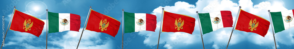 Montenegro flag with Mexico flag, 3D rendering Montenegro flag with Mexico flag, 3D rendering